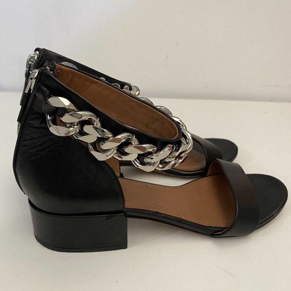 Givenchy Sandal Leather Chain Ankle Strap Black Open Toe Low Block Heel … - Picture 7 of 10